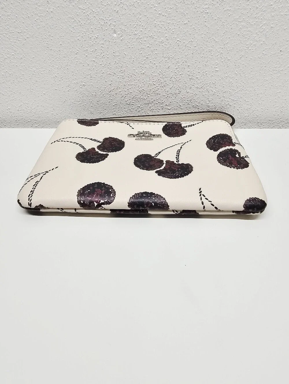 Coach Corner Zip Wristlet With Cherry Print Style CDF05